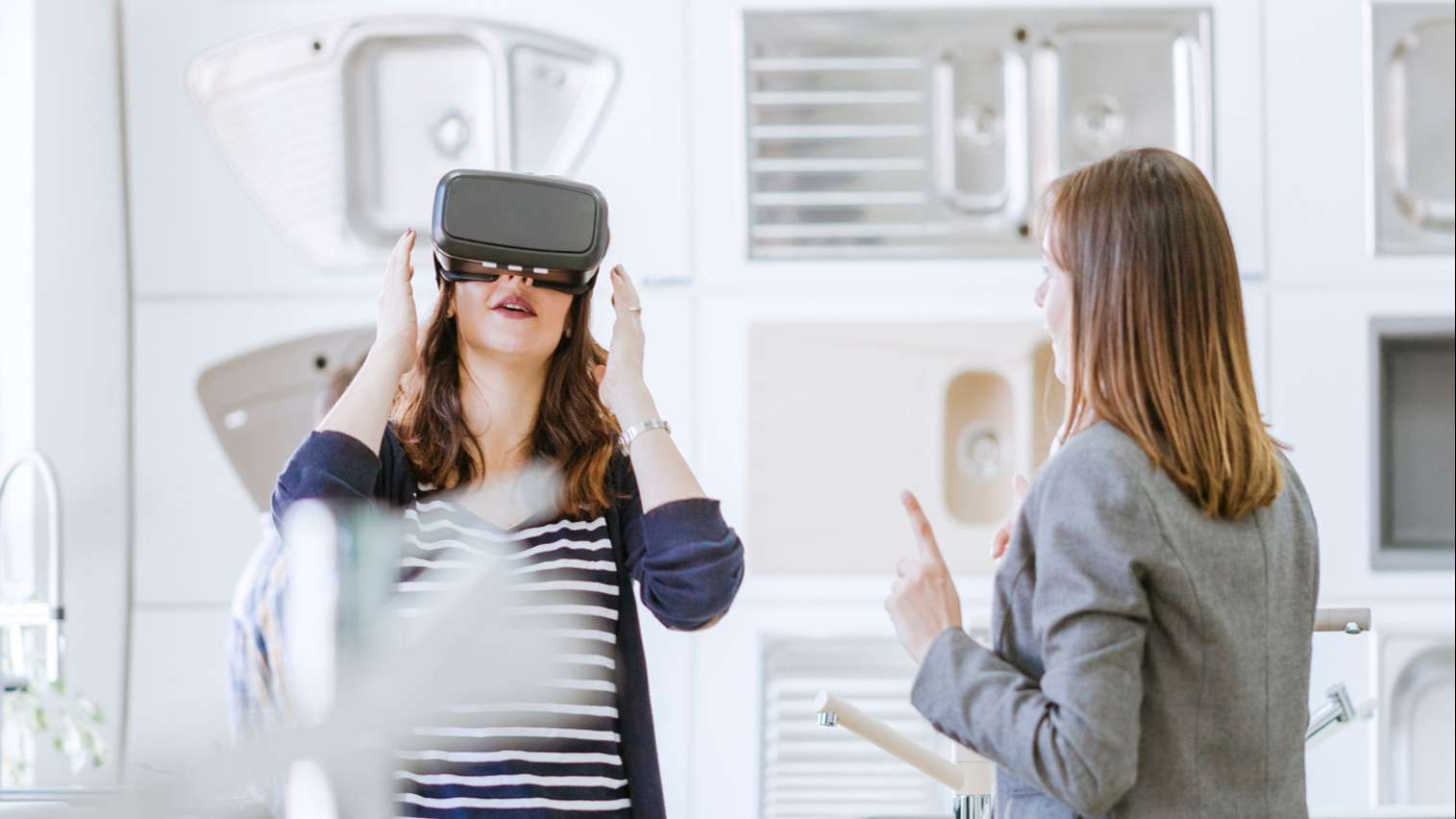 woman in a home retailer using VR technology