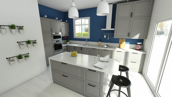 HomeByMe 3D rendering of a large island kitchen