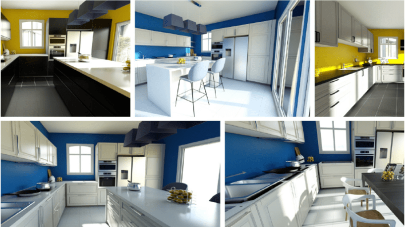 various kitchen 3D renderings from HomeByMe for kitchen retailers planning solution