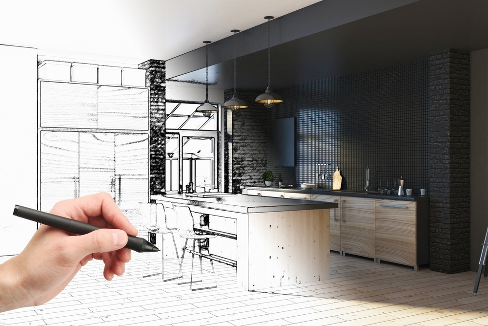 hand drawing a modern kitchen design