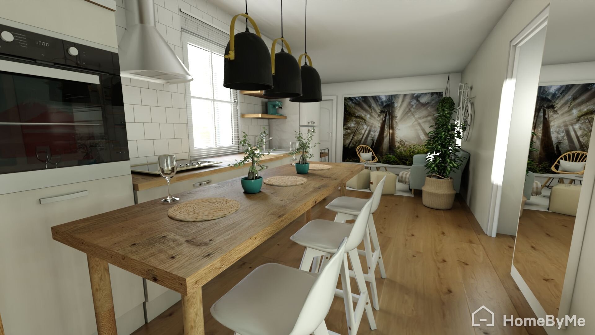 HomeByMe 3D rendering of a townhouse kitchen