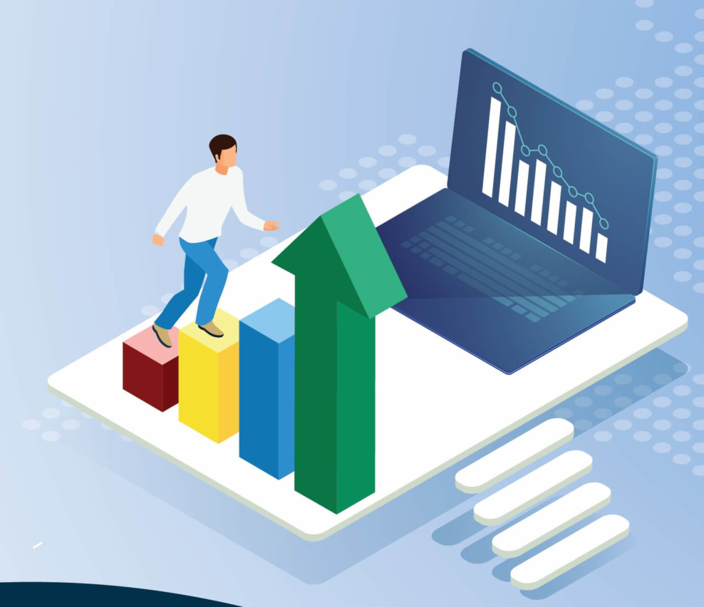 man climbing bar graph of increasing ROI